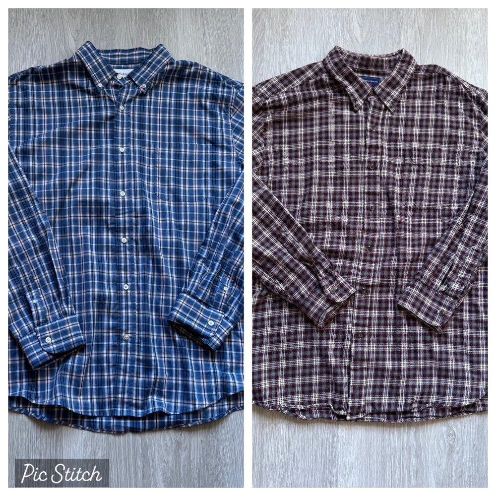 Bundle Lot Mens XXL SADDLEBRED Plaid L/S Button Down Dress Shirts Blue & Brown